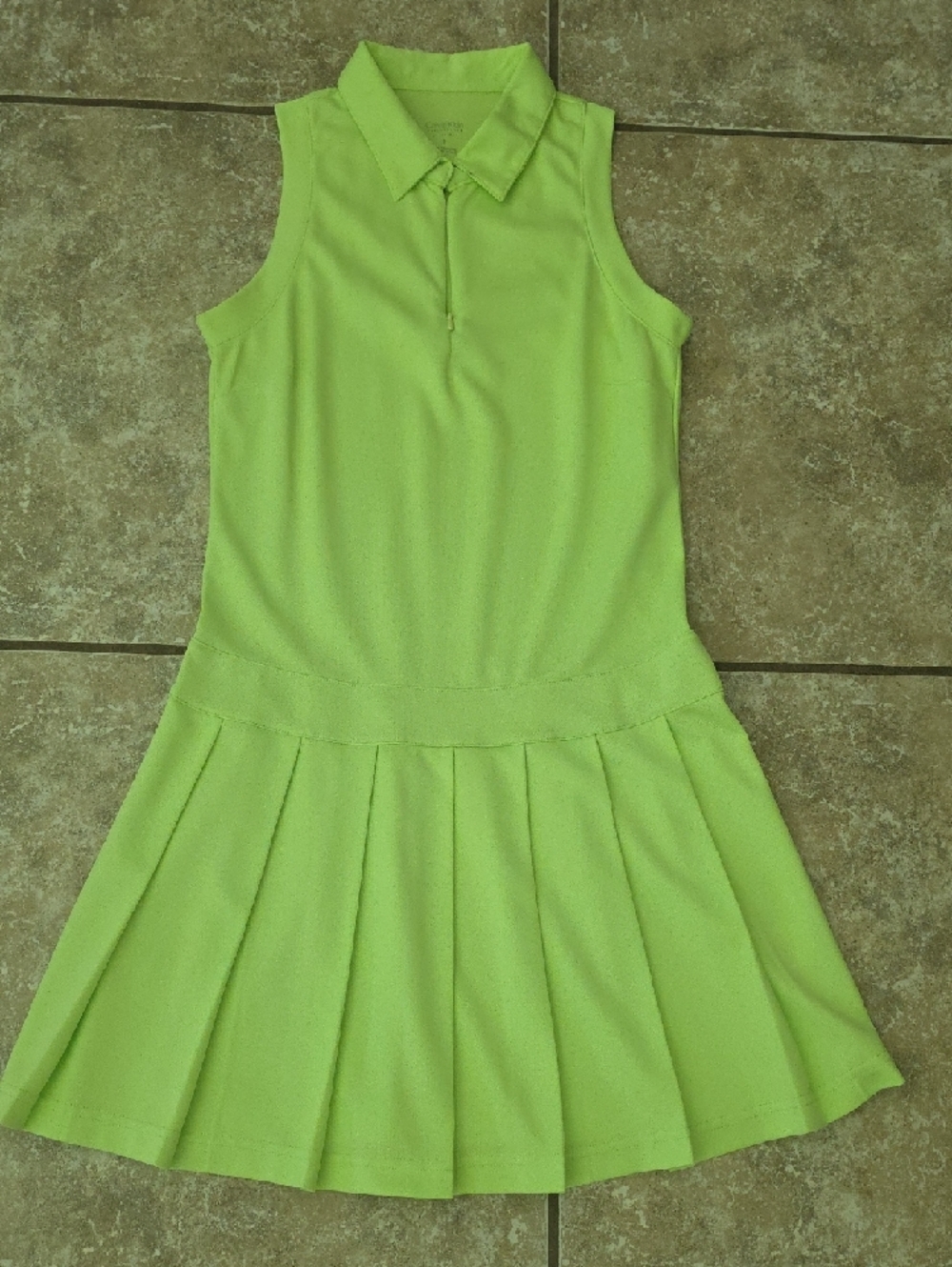 Calvin Klein Lime Green Sleeveless Polo Pleated Dress